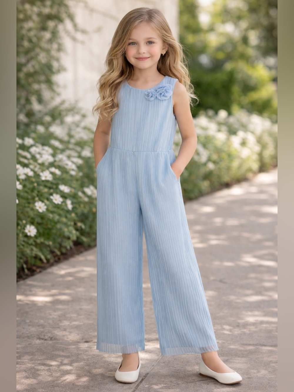 Girls Blue Pleated Jumpsuit Kensi Gear Elegant Party Outfit NWT